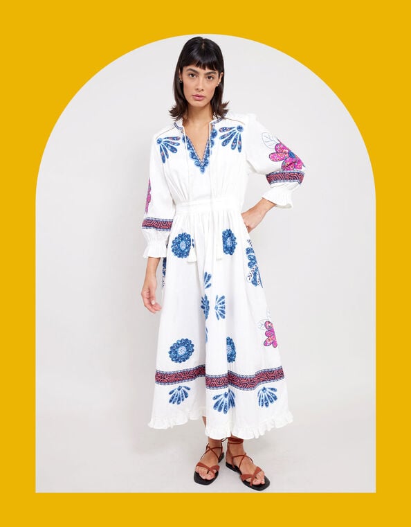 East Embroidered Dress, White (WHITE), large
