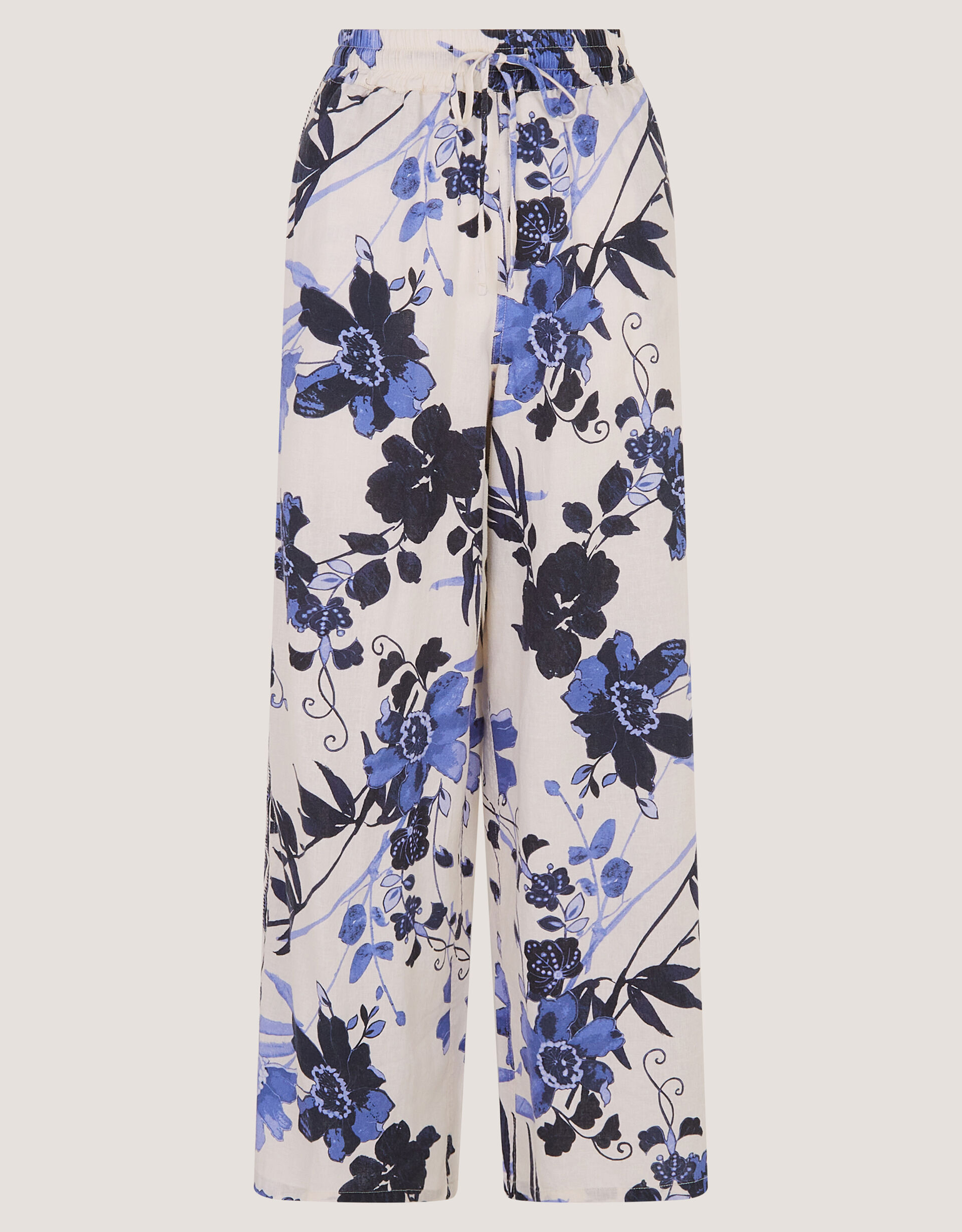 Nicolette Floral Linen Blend Wide Leg Pants Blue | Pants