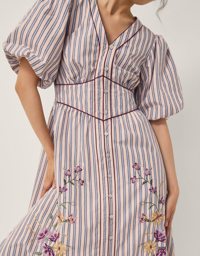 Alexis Embroidered Stripe Midi Dress, Pink (PINK), large