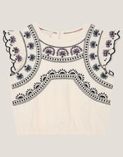 Embroidered Frill T-Shirt, Ivory (IVORY), large