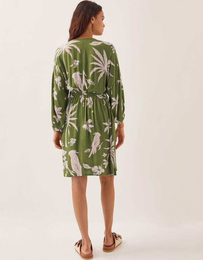 Mariam Leaf Print Mini Dress, Green (GREEN), large