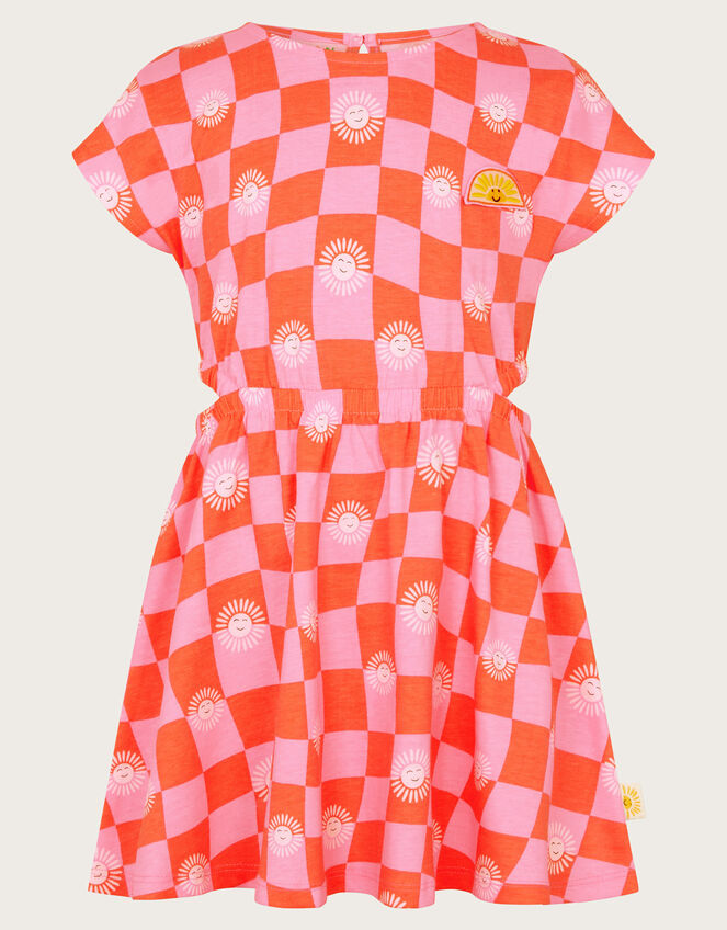 Cut-Out Checkerboard Sundress, Orange (ORANGE), large