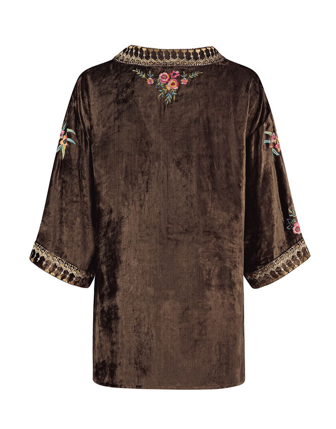 East Kora Embroidered Velvet Top, Brown (BROWN), large