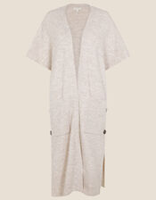 Longline Button Side Sleeveless Cardigan , Camel (OATMEAL), large