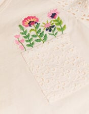 Floral Pocket Broderie T-Shirt, Ivory (IVORY), large