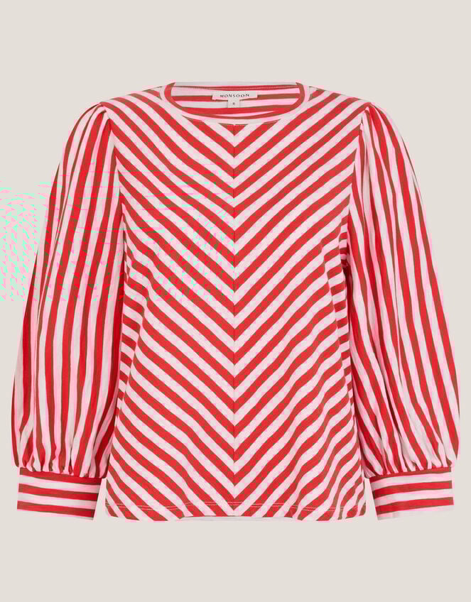 Sally Stripe Jersey Top, Red (RED), large