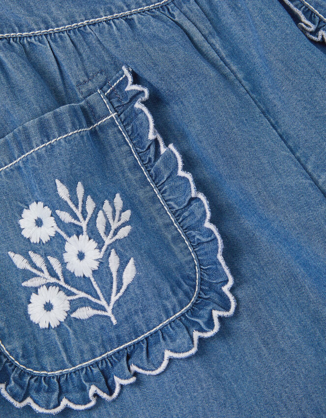 Embroidered Pocket Chambray Trousers, Blue (BLUE), large