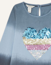 Ombre Heart Long Sleeve T-Shirt, Blue (BLUE), large