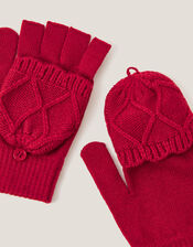 Diamond Fingerless Gloves with Mittens, Red (RED), large