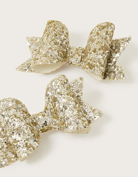 Stardust Glitter Bow Hair Clips Set of Two, , large