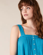 Lace Trim Cami Top in Organic Cotton, Teal (TEAL), large