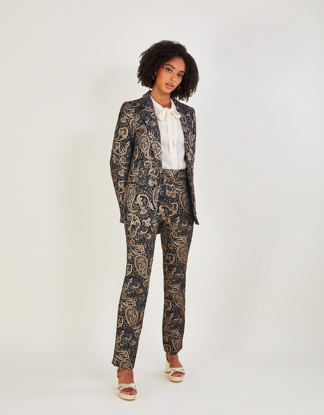 Metallic Stretch Jacquard Trousers Black
