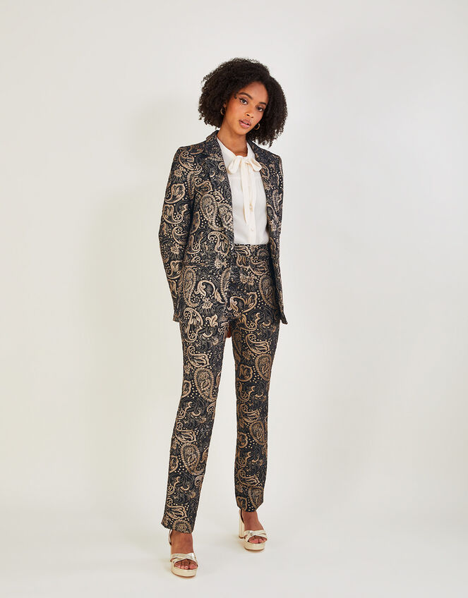 Metallic Stretch Jacquard Trousers, Black (BLACK), large