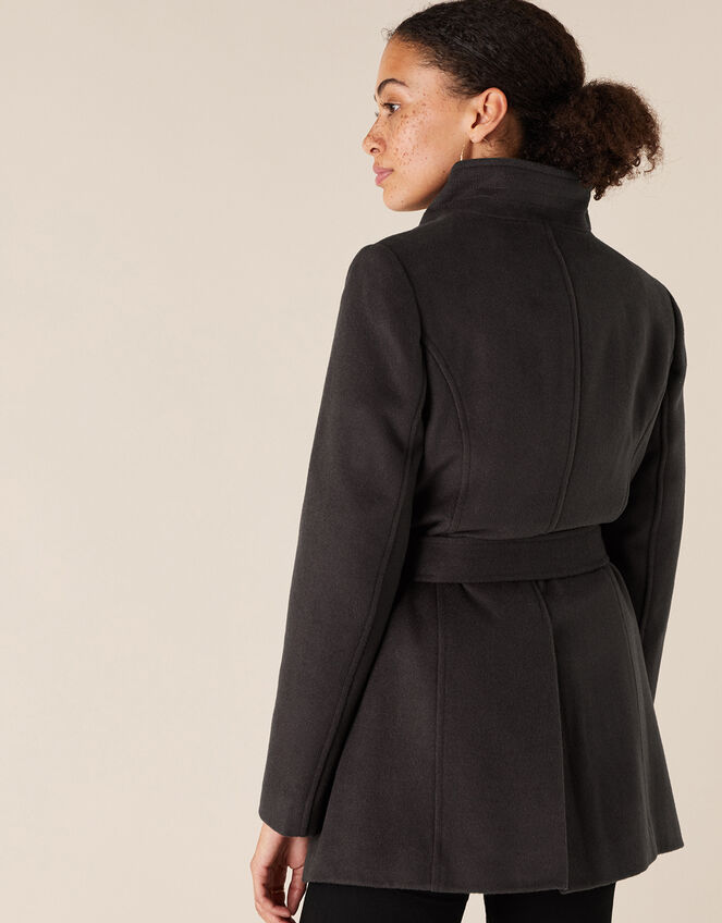 Remmie Short Belted Coat, Grey (CHARCOAL), large
