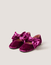 Bow Strap Velvet Mary Jane Ballet Flats, Purple (PURPLE), large