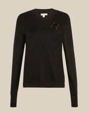 Fay Frogging Knit Jumper, Black (BLACK), large