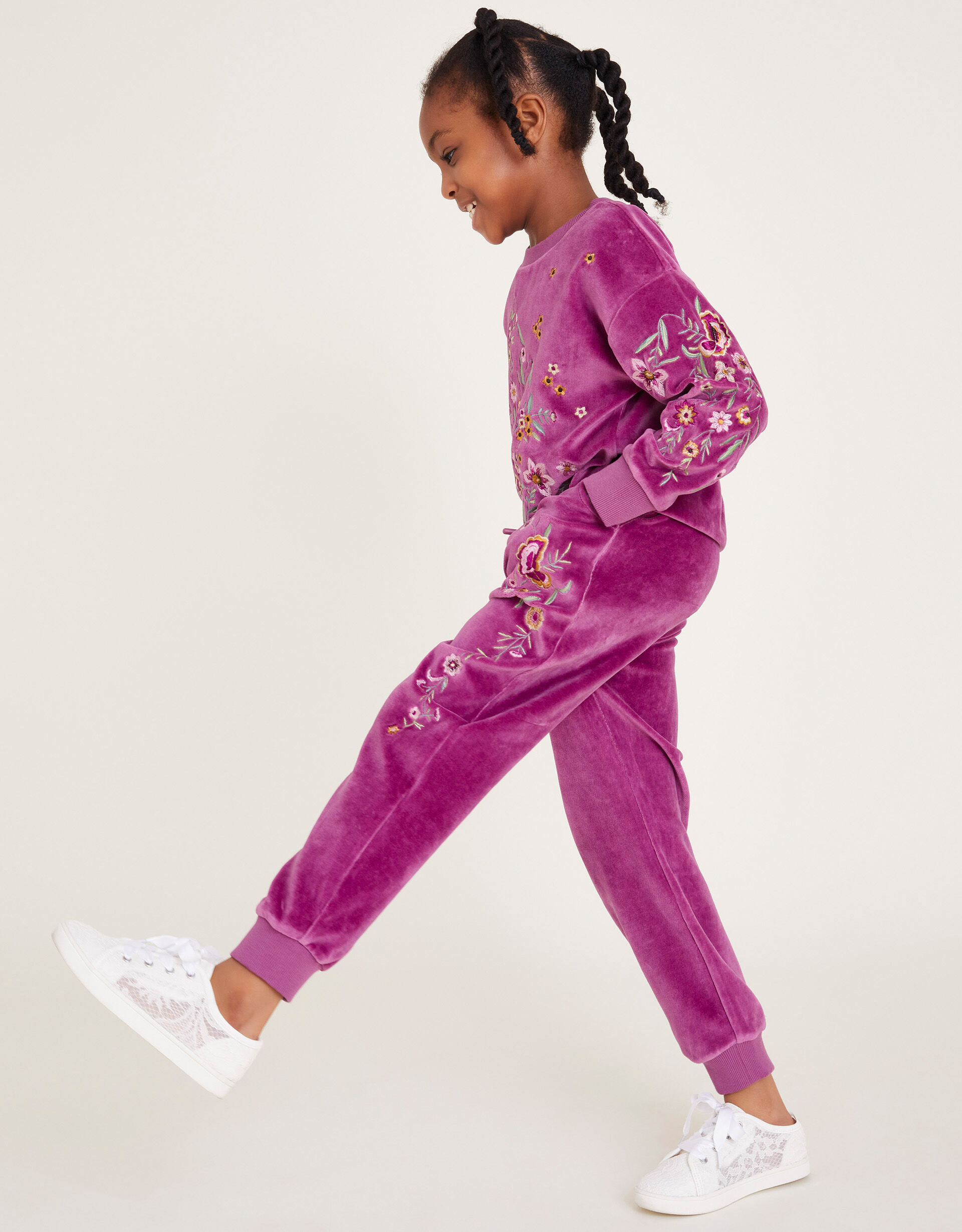 Embroidered Velour Joggers Purple