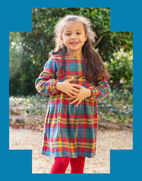 Frugi Ruffle Check Smock Dress, Multi (MULTI), large