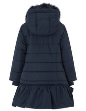 Navy Ruffle Padded Coat, Blue (NAVY), large