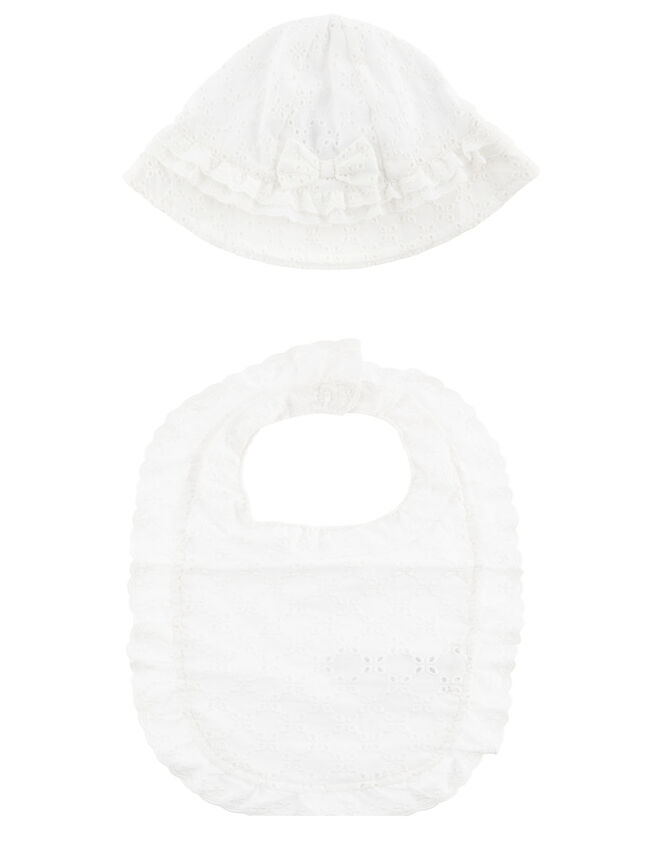Broderie Hat and Bib Set, White (WHITE), large
