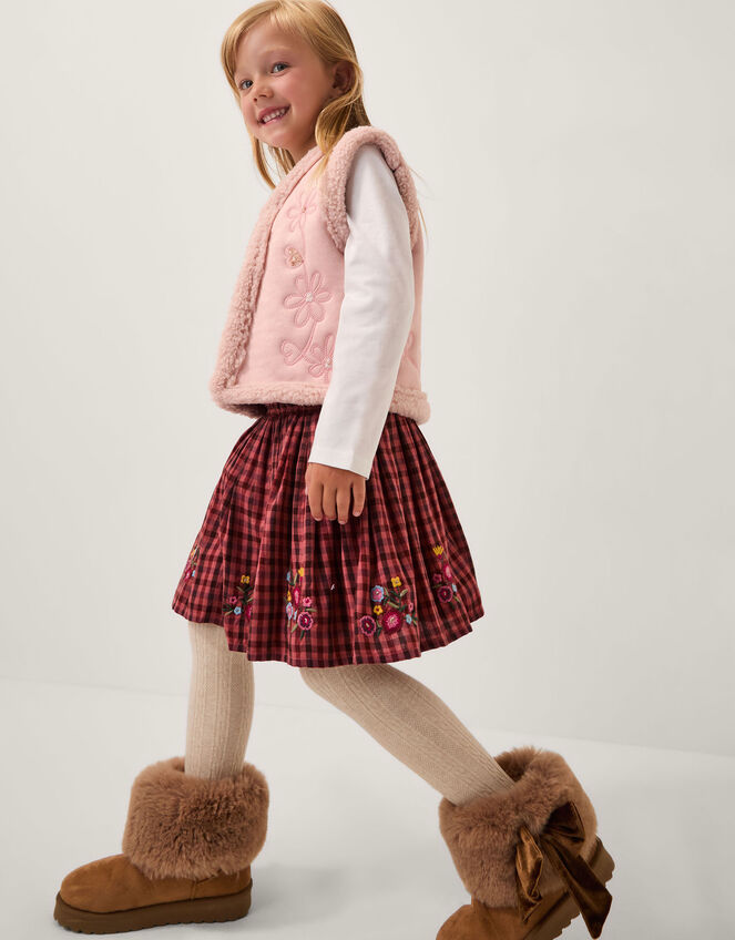 Floral Embellished Faux Suede Vest, Pink (PINK), large