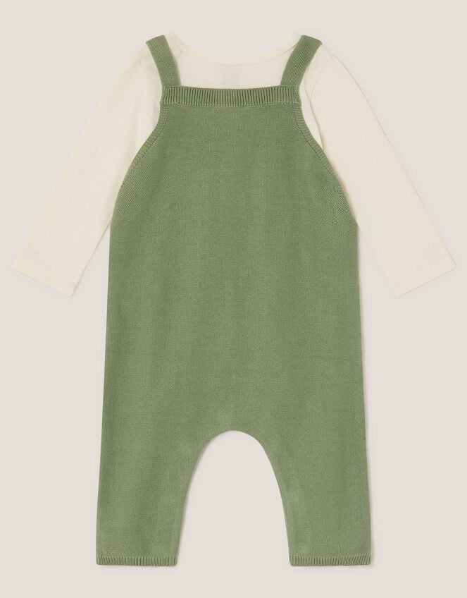 Newborn Fox Cable Knit Dungarees Set, Green (GREEN), large