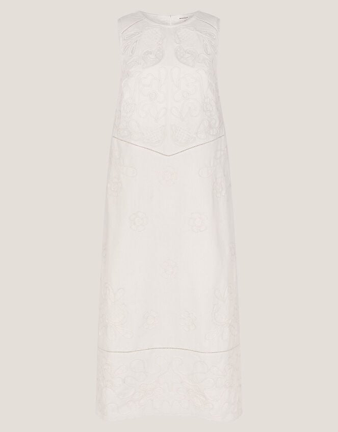 Carly Embroidered Midi Shift Dress, White (WHITE), large