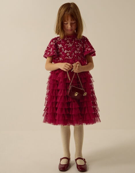 Shikha Bead Embellished Ruffle Party Dress, Purple (RASPBERRY), large