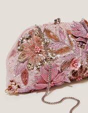 Bloom Floral Embellished Clutch Bag, Pink (PINK), large