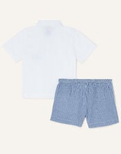 Newborn William Whale Shirt and Gingham Shorts, Blue (BLUE), large