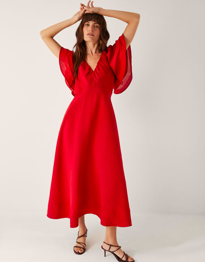 Patricia Ruffle Sleeve Midi Dress, Red (RED), large