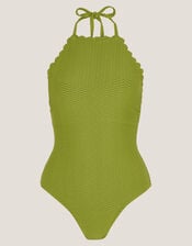 Alina Scallop Halter Swimsuit, Green (GREEN), large