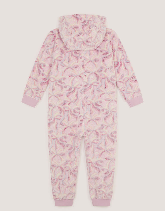 Bow Print Fleece Onesie, Pink (PINK), large