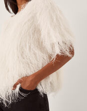 Tori Short Sleeve Fringe Top, Ivory (IVORY), large