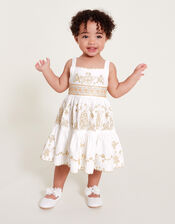 Baby Gold Floral Embroidered Dress, Ivory (IVORY), large