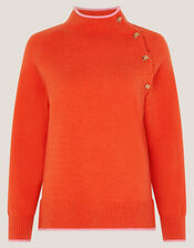 Bella High Neck Button Jumper, Orange (ORANGE), large