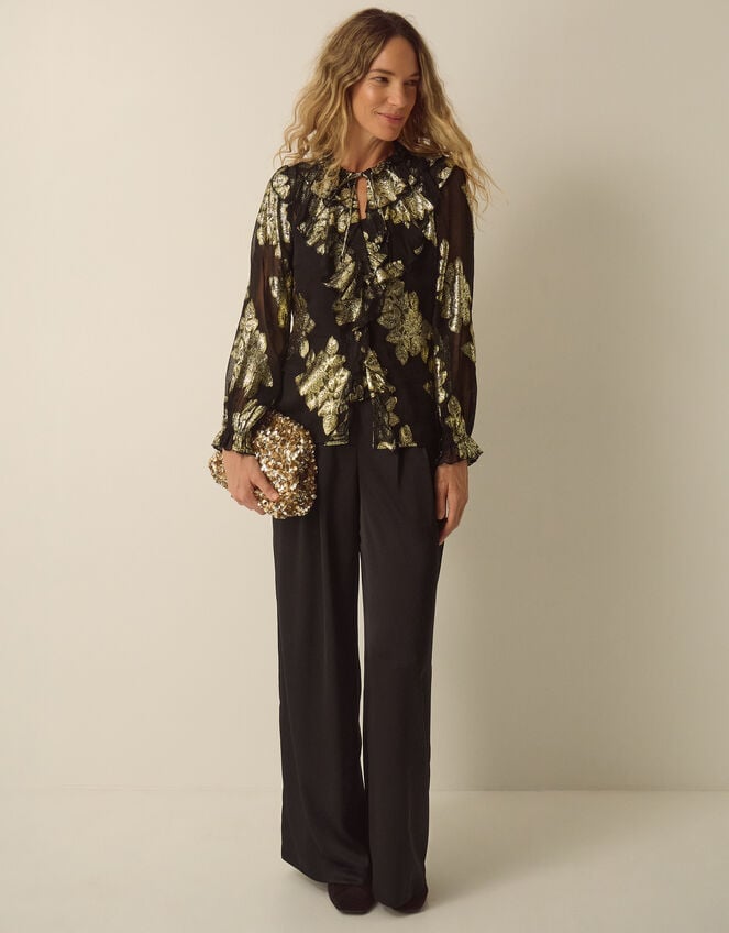 Rowena Floral Print Ruffle Blouse, Black (BLACK), large