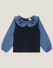 2-in-1 Knitted Chambray Top, Blue (BLUE), large