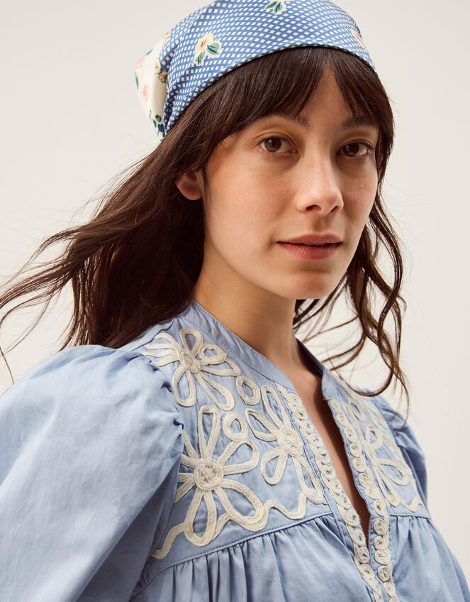 Erica V-Neck Embroidered Blouse, Blue (BLUE), large