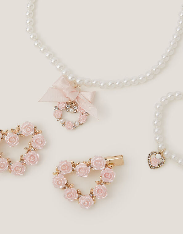 Rose Heart Hair Clips & Jewelry Set, , large