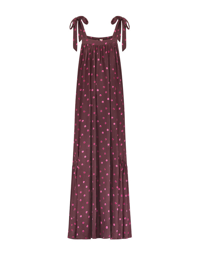 East Paola Sleeveless Polka Dot Maxi Dress, Brown (BROWN), large