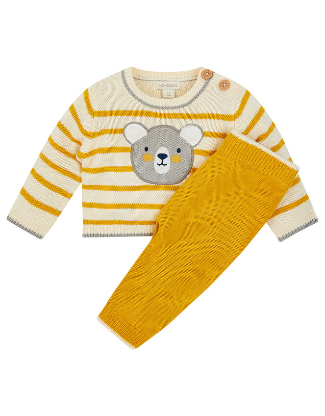 Newborn Bear Stripe Knit Set, Yellow (MUSTARD), large