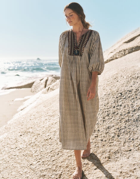 Laila Embellished Print Midi Dress, Ivory (IVORY), large