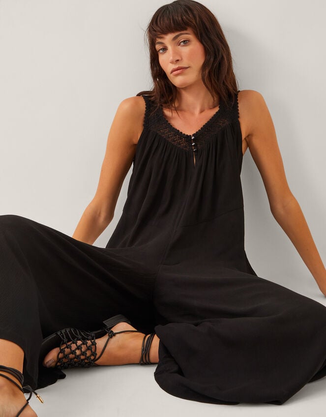 Rachel Sleeveless Culotte Jumpsuit, Black (BLACK), large
