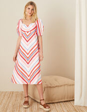 Stripe Sweetheart Neck Poplin Dress, Orange (ORANGE), large