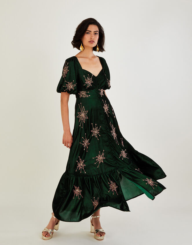 Veera Velvet Star Tea Dress, Green (GREEN), large