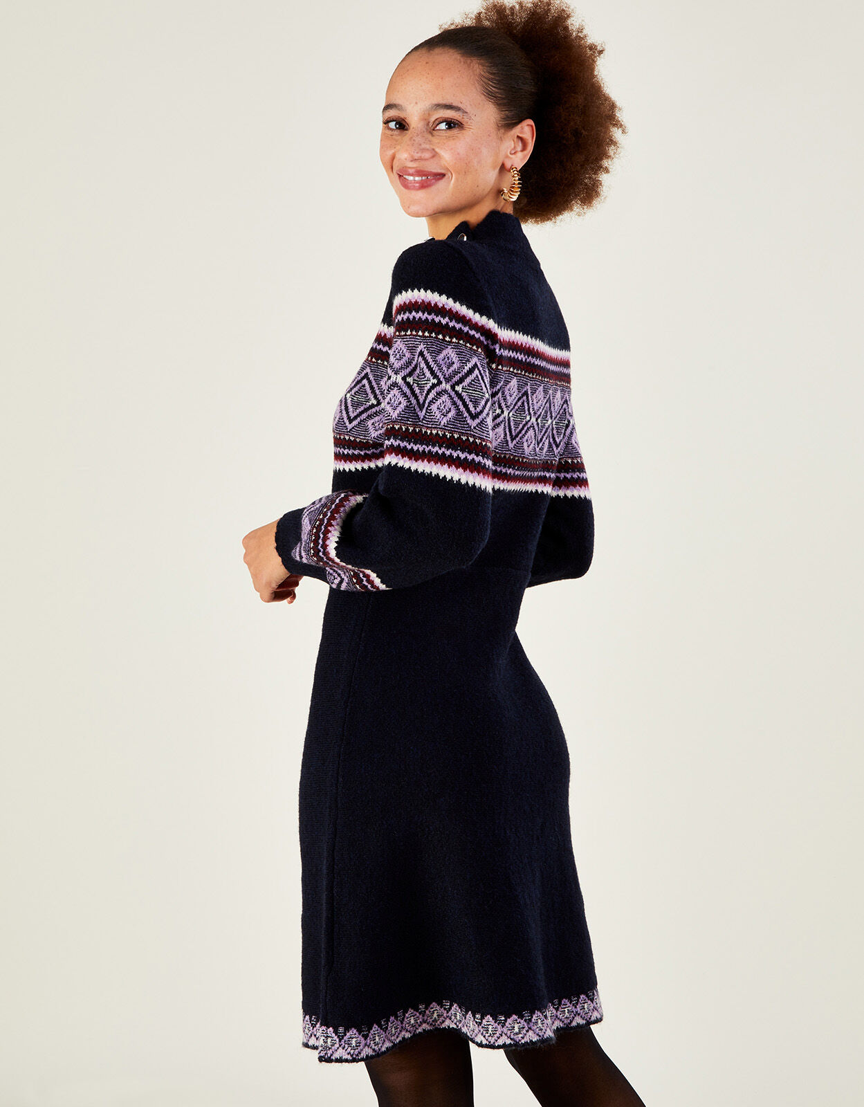 Fair Isle Short Knitted Dress with Recycled Polyester Blue