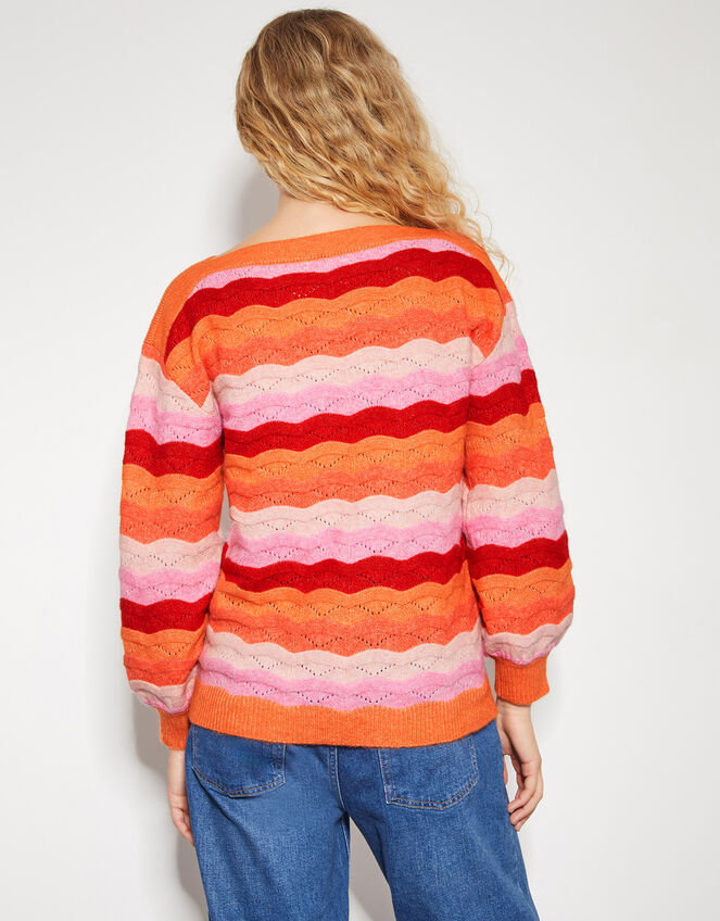 Sasha Scallop Stripe Sweater, Pink (PINK), large