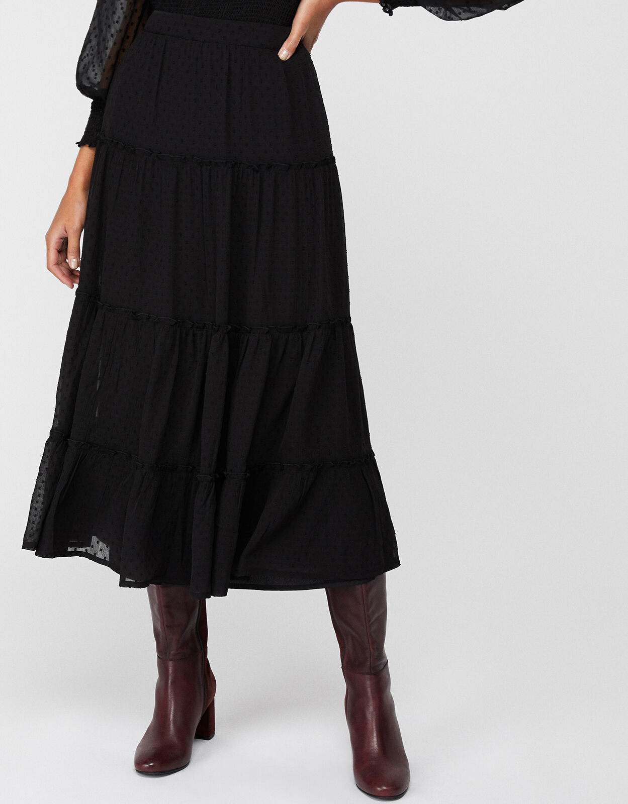 Jasmine Spot Print Midi Skirt Black