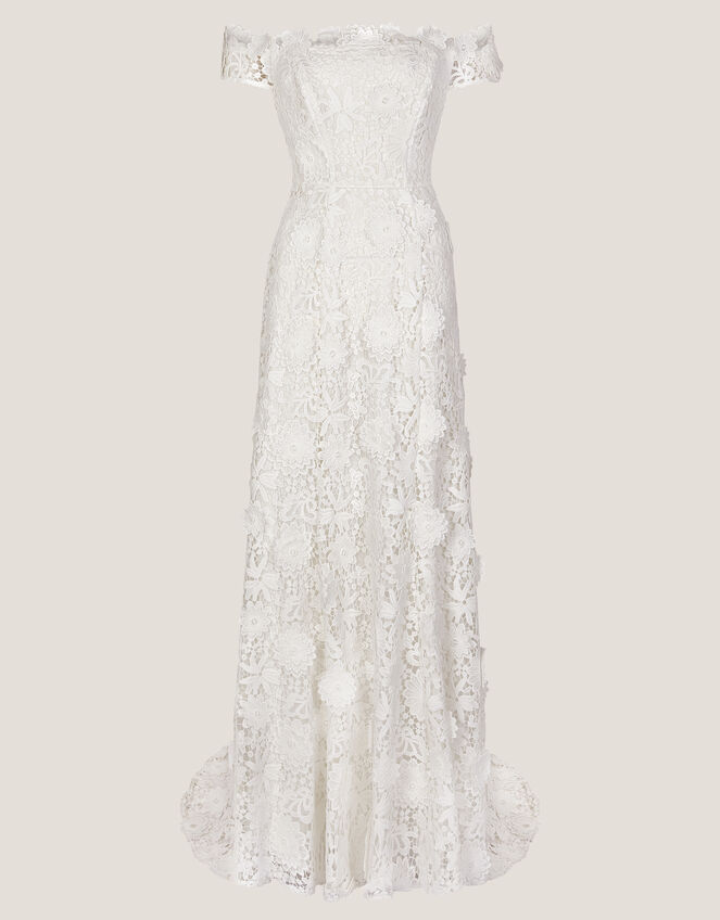 Clare Floral Embroidered Bardot Wedding Dress, Ivory (IVORY), large